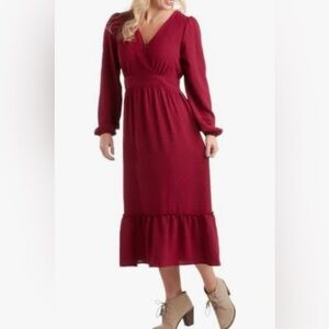 Lucky Brand Red Ruffled Tiered Long Sleeve Dress